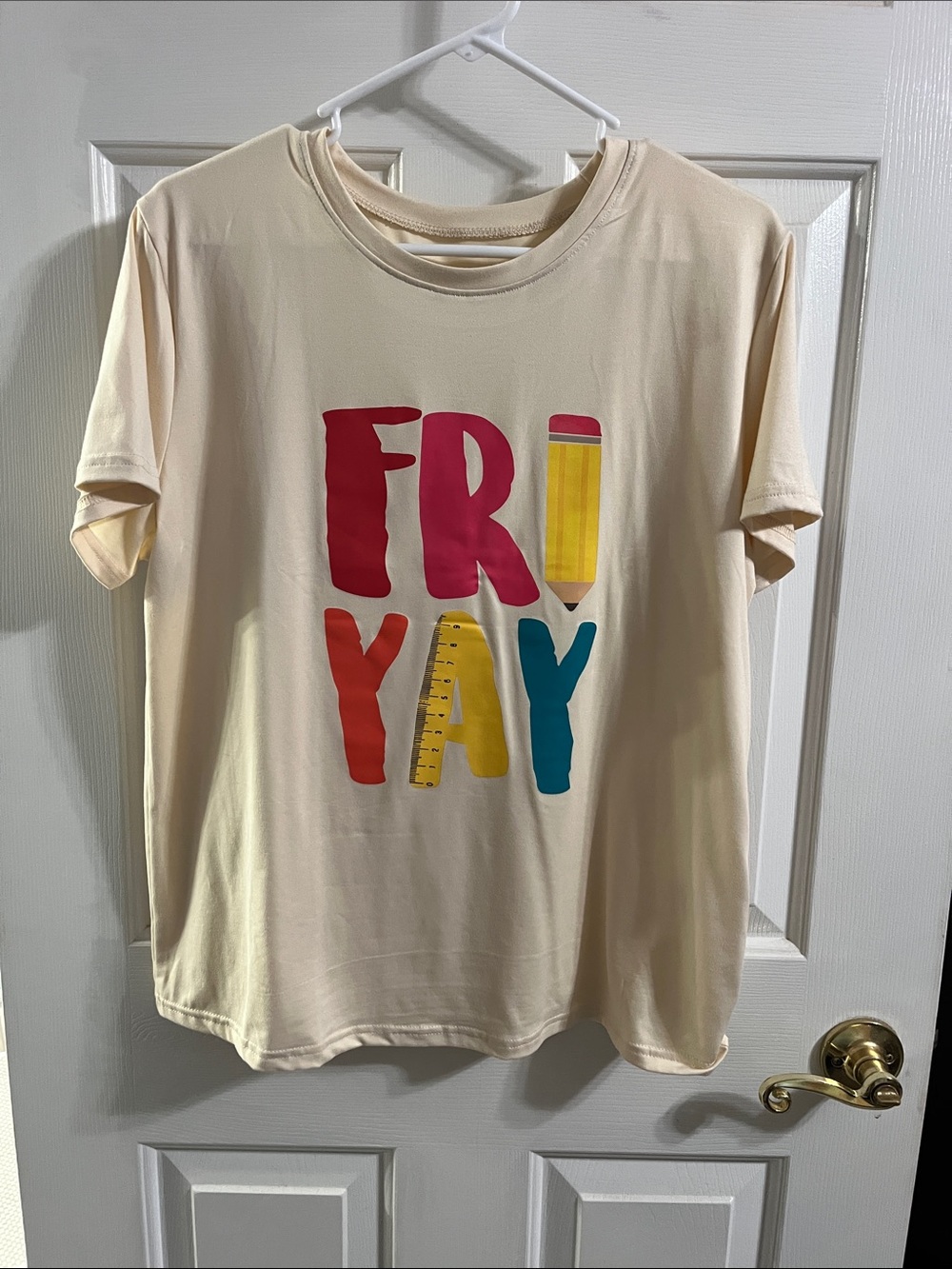 SHEIN Cream Short Sleeve Tee with Colorful 'FRIYAY' Graphic